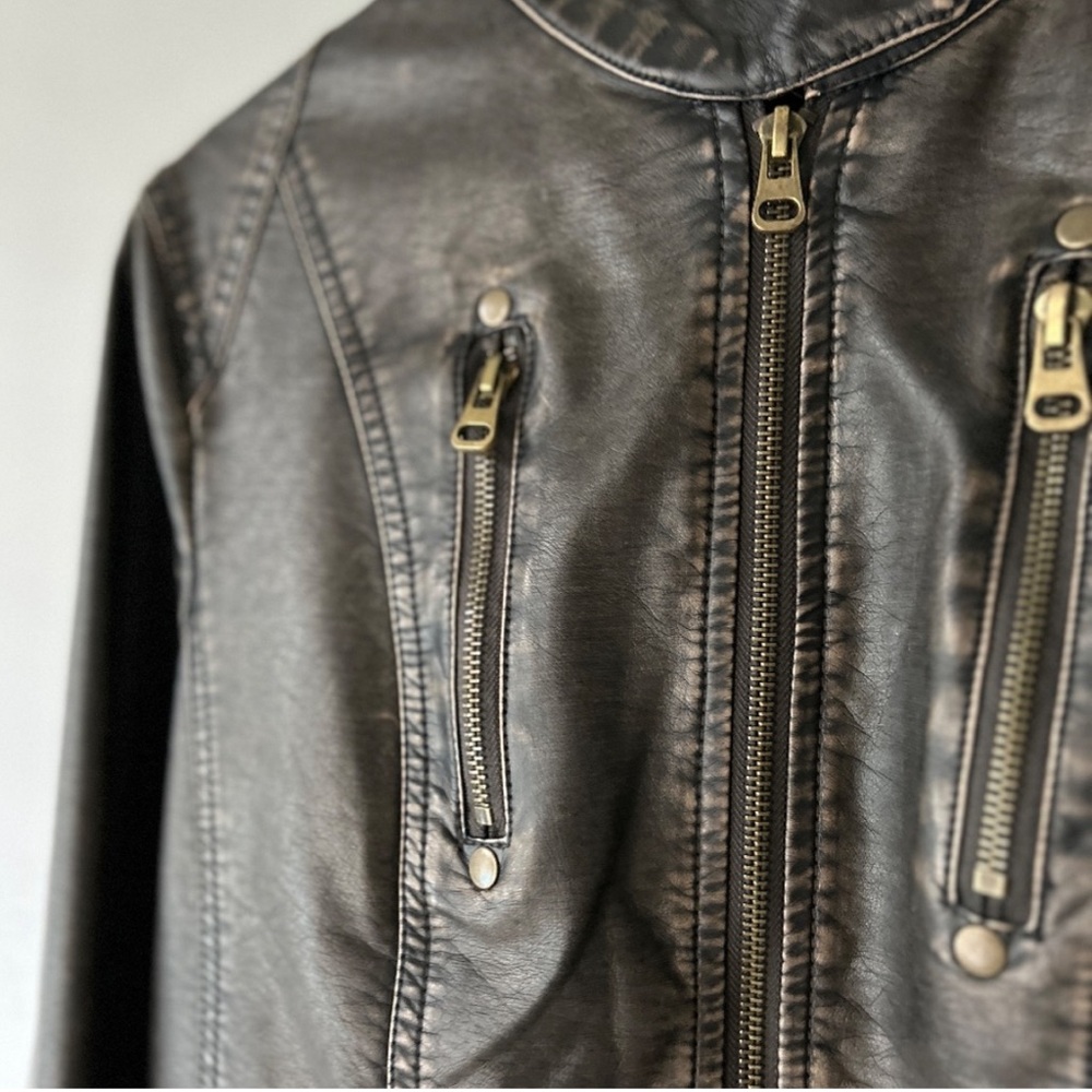TCEC Peace of Mind Washed Brown Vegan Leather Moto  Jacket Street Plus size XXL - Picture 8 of 17